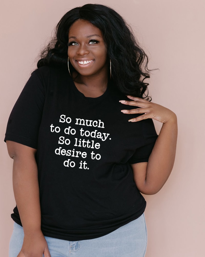 Front of a model wearing a size Large So Much To Do, So Little Desire in Black by Simply Sage Market. | dia_product_style_image_id:281464